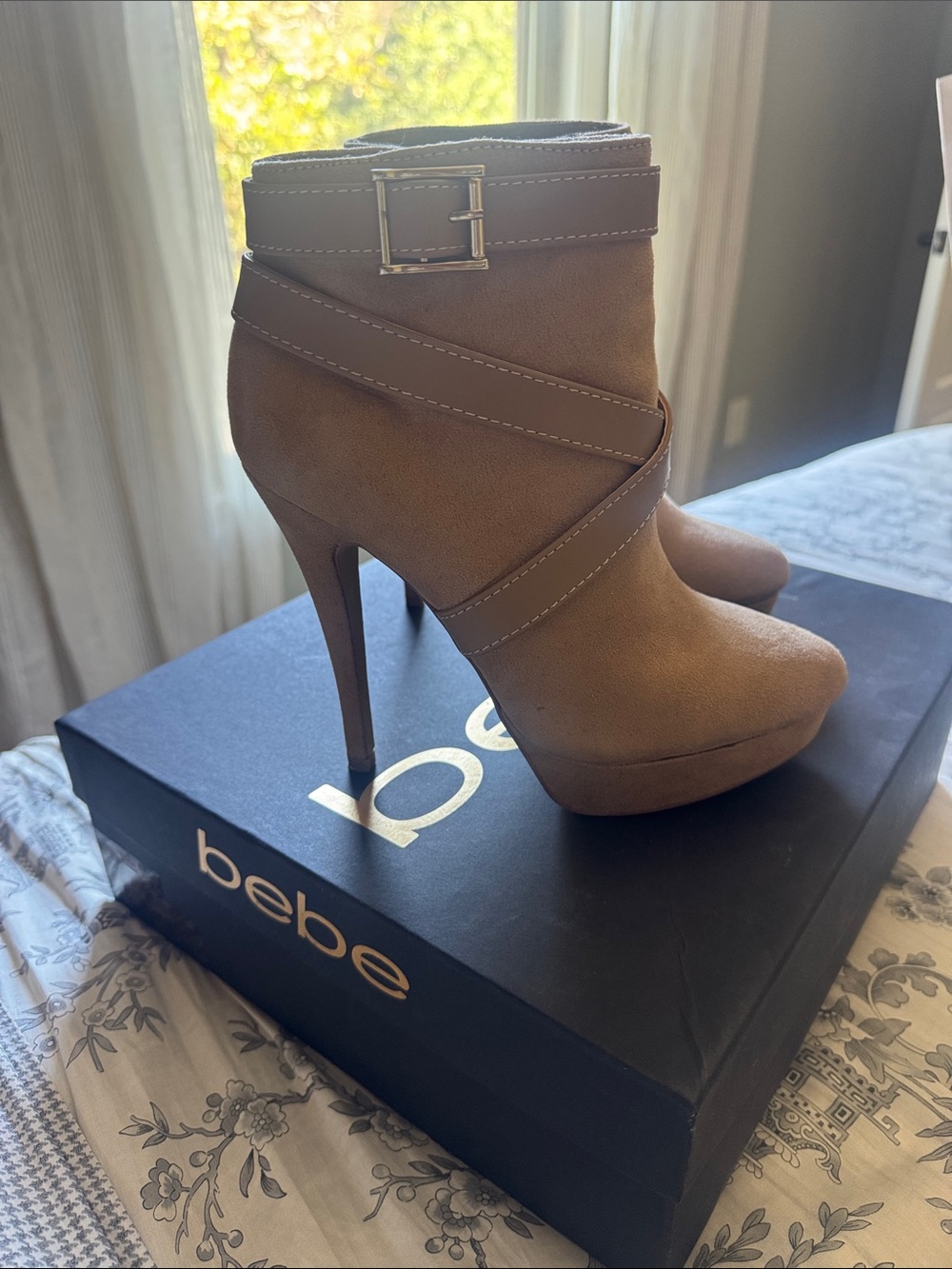 Bebe Tan Suede Stiletto Ankle Booties - Phaelyn - Size 6
